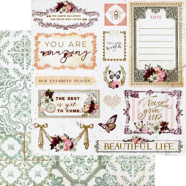Лист двусторонней бумаги с фольгированием Beautiful Life Pretty Mosaic Foiled Double-Sided Cardstock 12"X12"