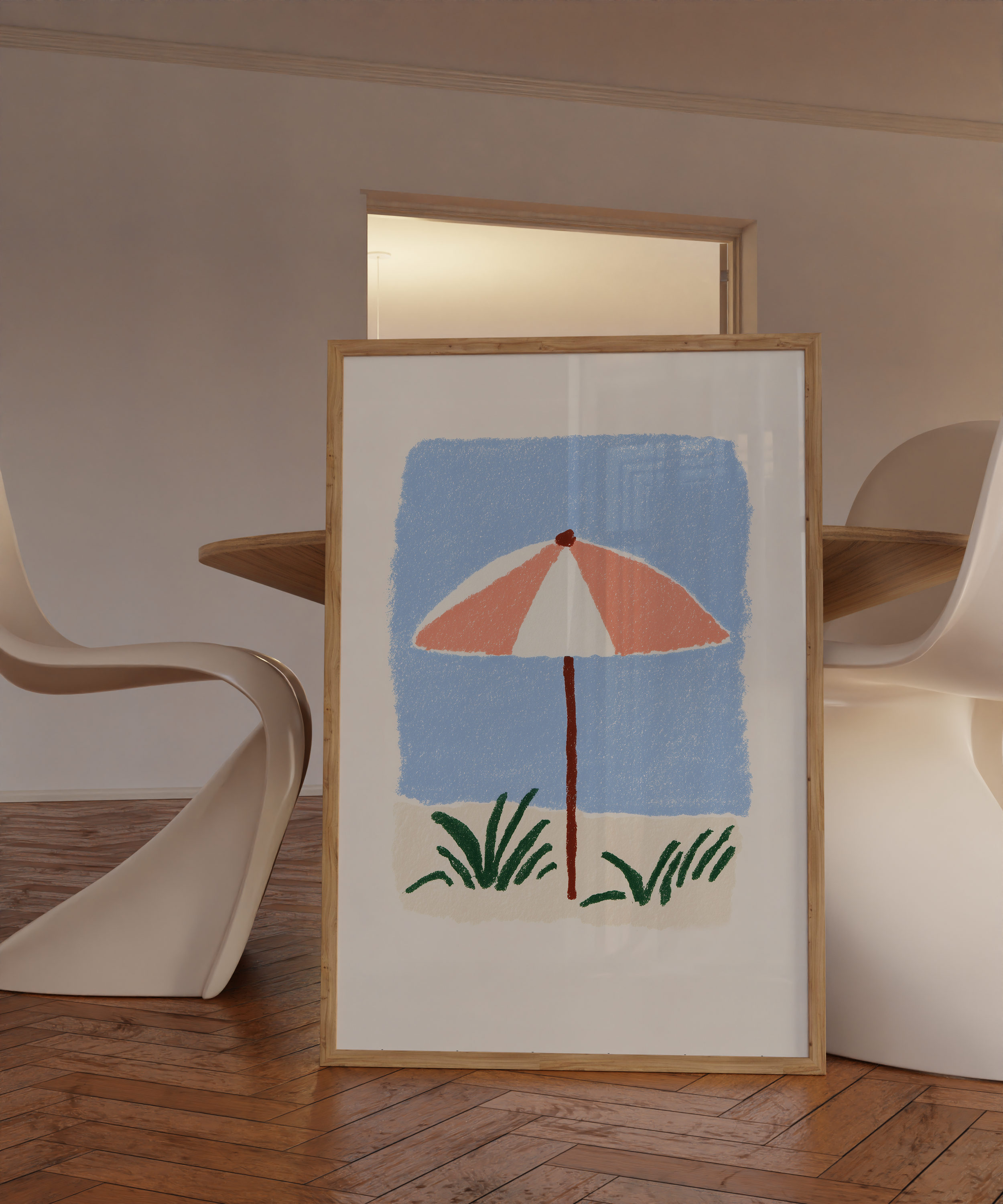 Beach Umbrella Minimalist Wall Art – Coastal Summer Digital Poster