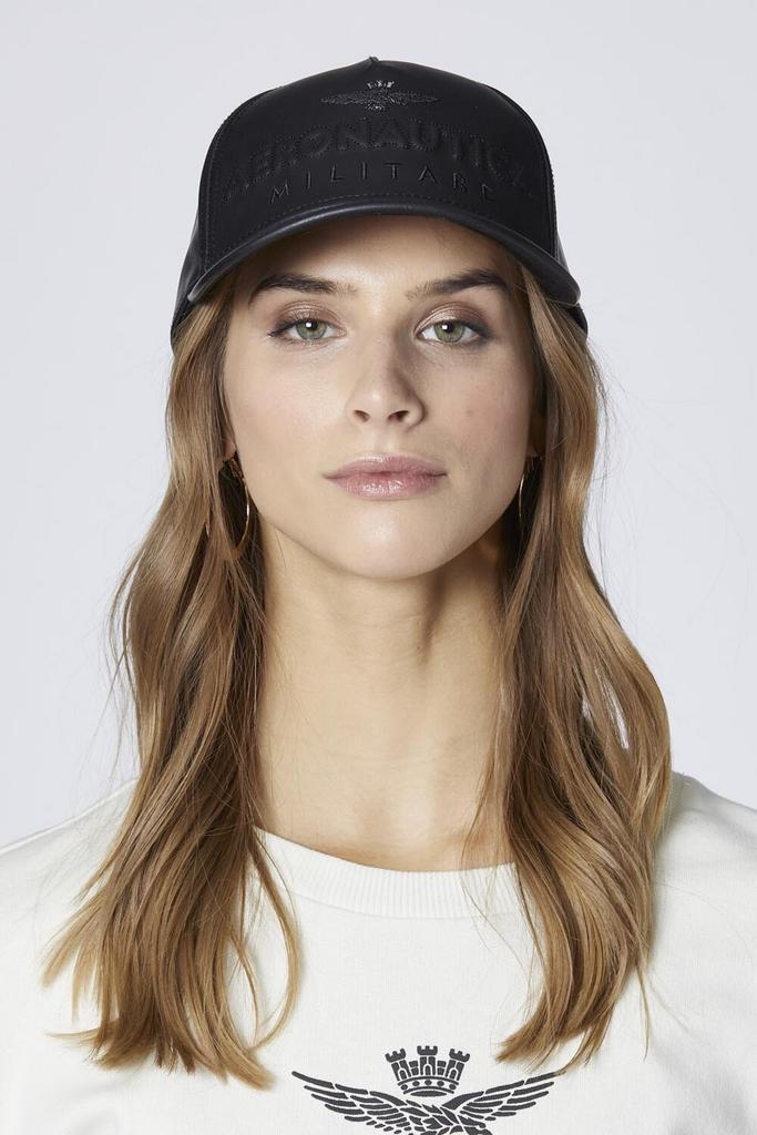 Кепка AERONAUTICA 1191 черная экокожа