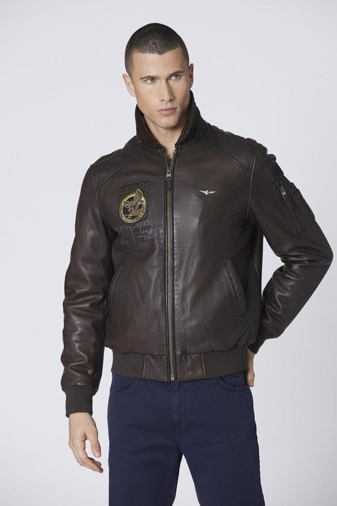 Куртка муж. AERONAUTICA  950 коричневая кожа, нашивки