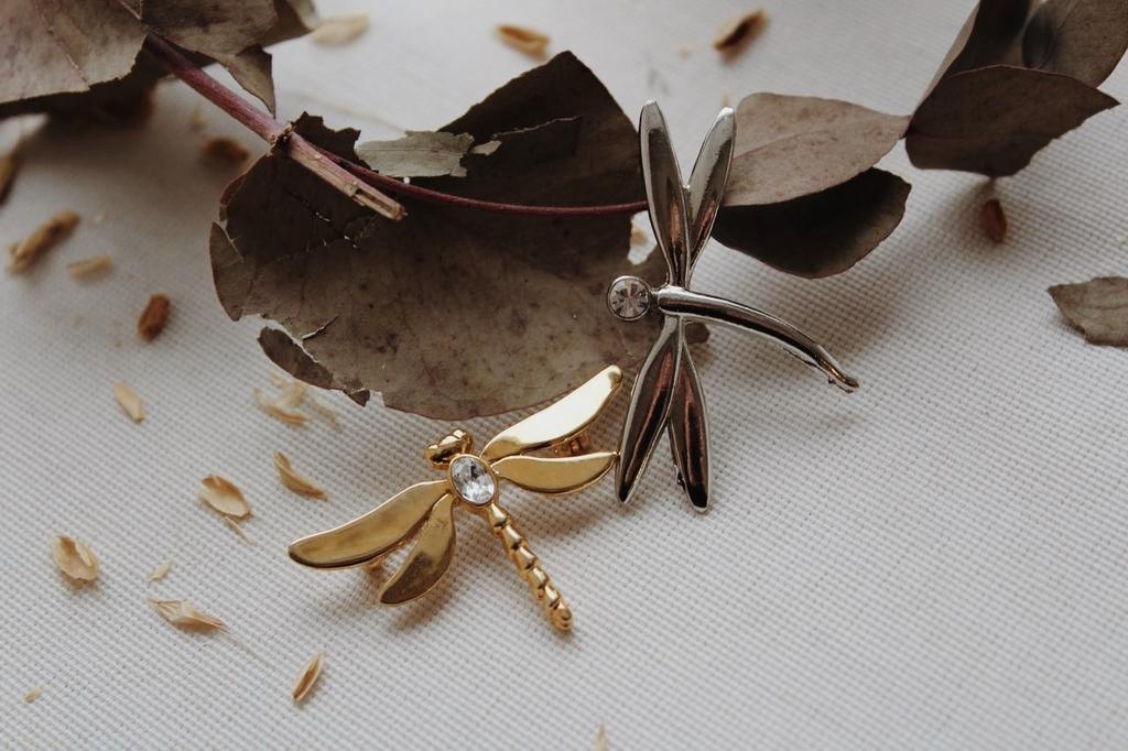 Винтажная брошь «Стрекоза» серебристая
