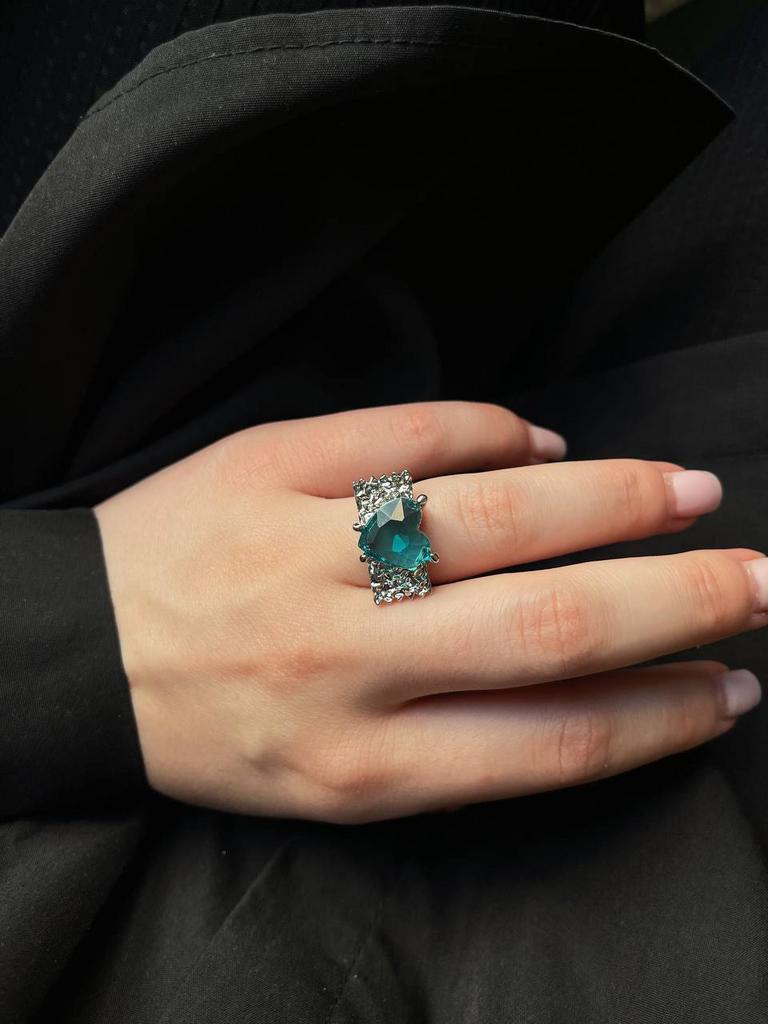 Кольцо "Сердце голубое" регулируемое