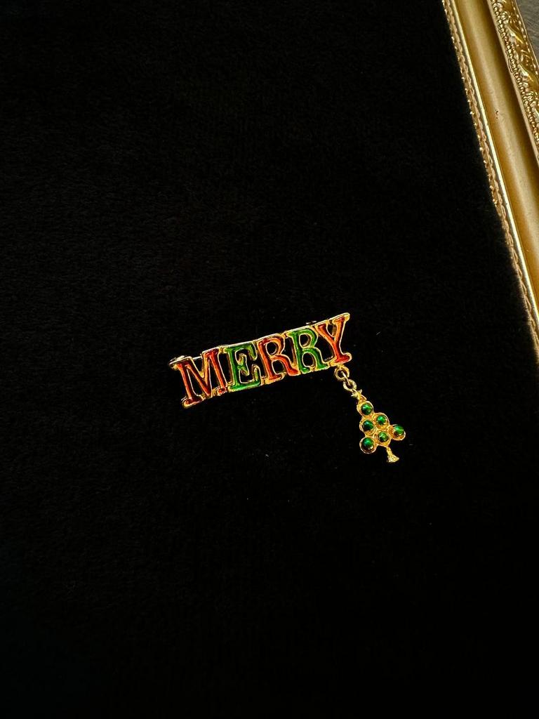 Винтажная брошь «Merry Christmas с подвеской»