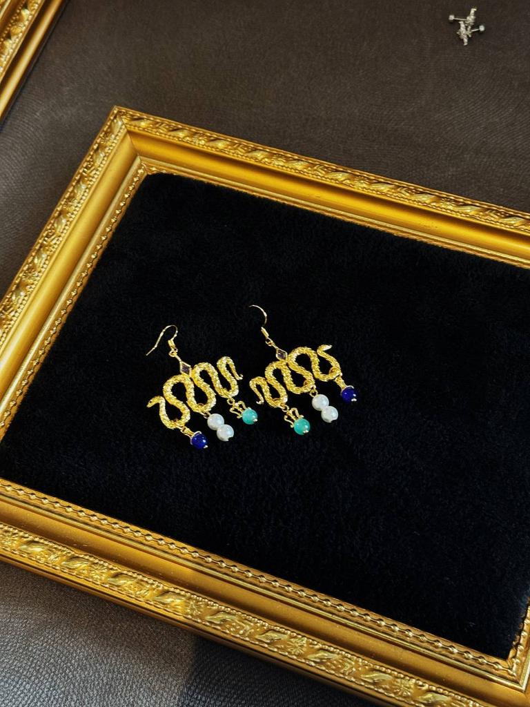 Серьги «Королевская змейка» с подвесками