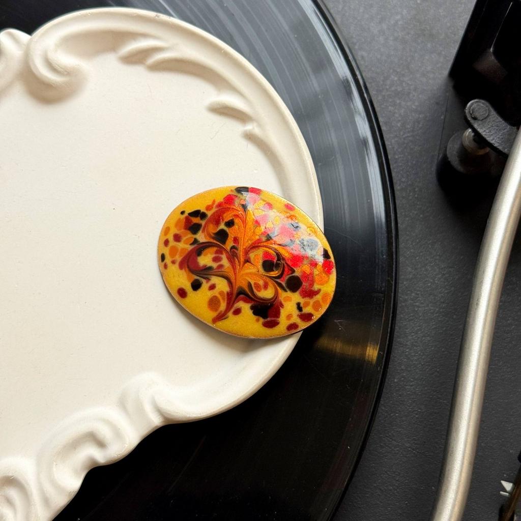 Винтажная брошь «Золотая вязь» хохлома, 60е