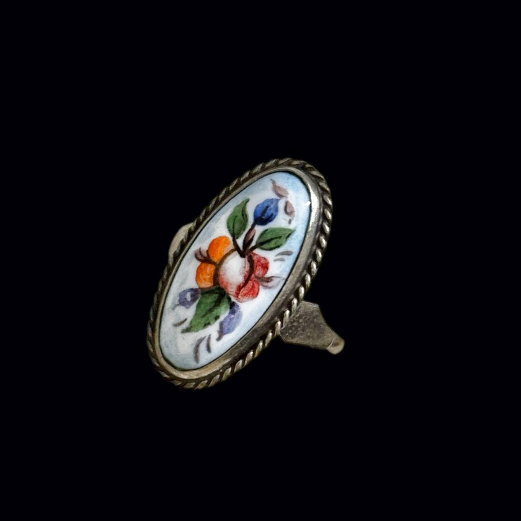 Винтажное кольцо "Шепот эпохи", размер 18, Чехия 90е в технике Финифть