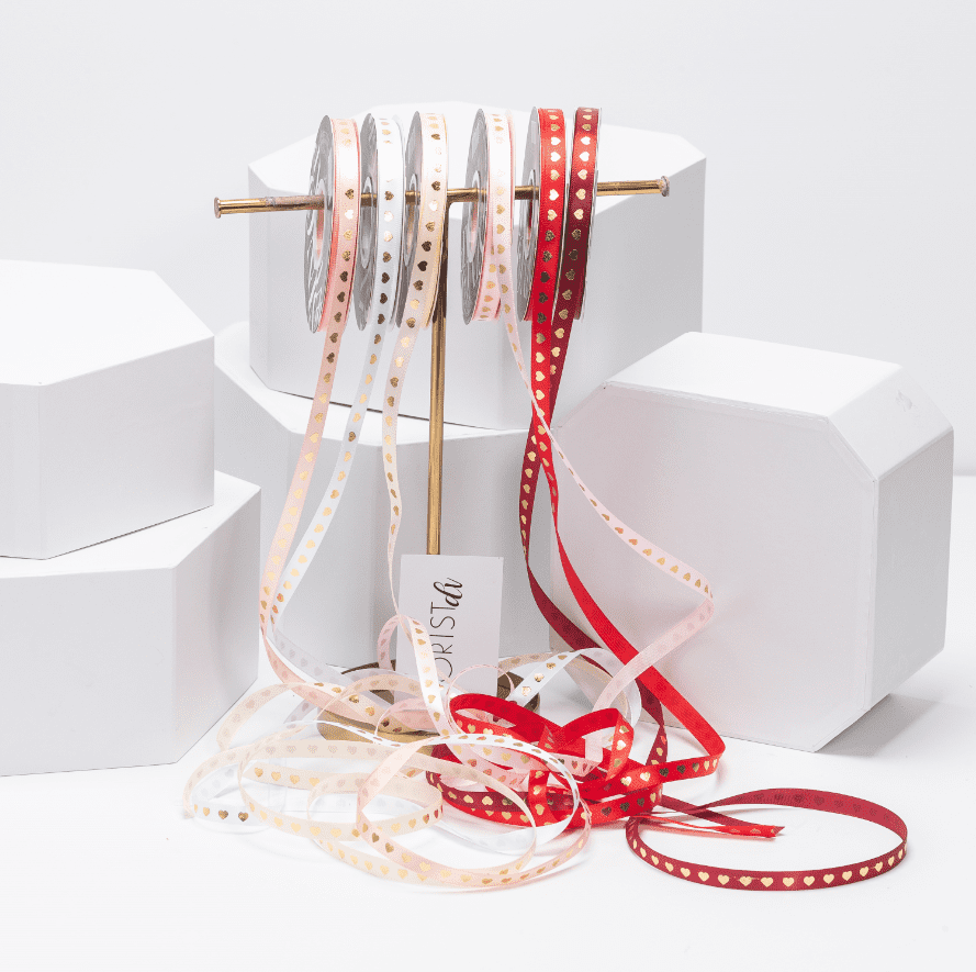 Атласная лента Золотые сердца