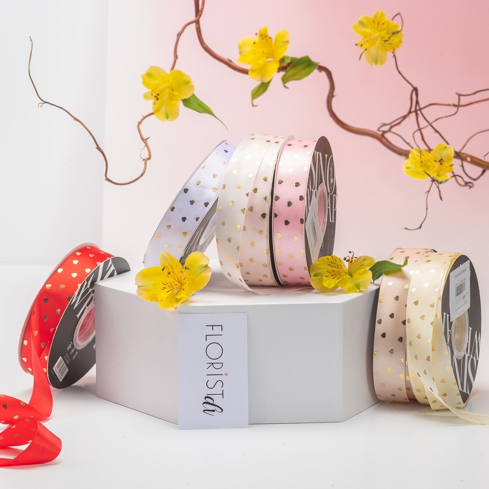 Атласная лента "Gold Hearts"