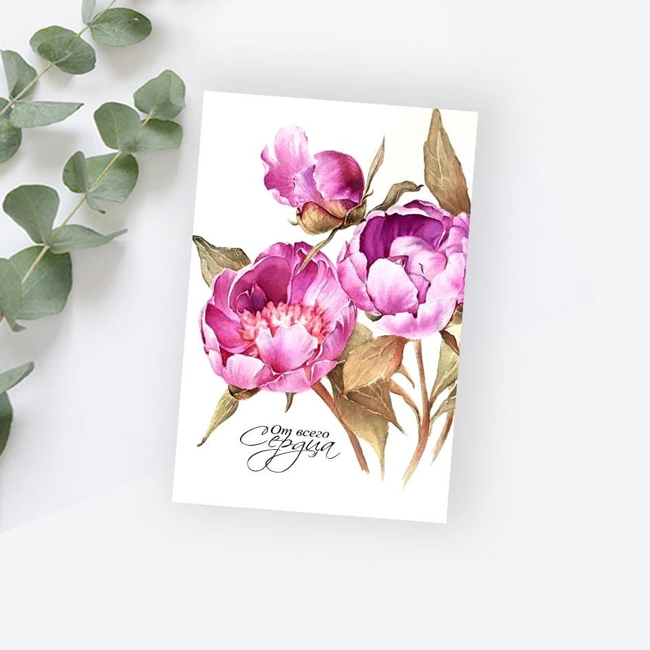 Мини-карточка Пионы - От всего сердца