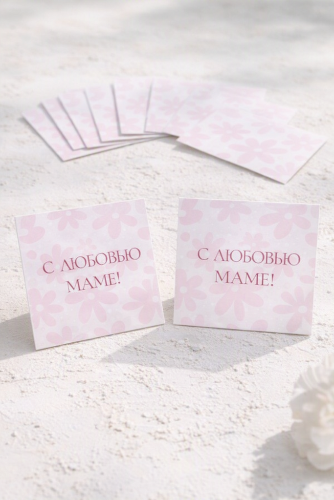 Мини -карточка 8*8 "С любовью маме"- Розовый цветочный орнамент