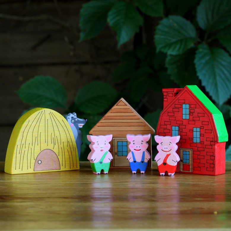 "Три поросенка" набор игрушек из дерева Детская классика Персонажи сказок