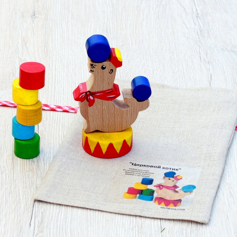 Деревянная игрушка балансир "Цирковой котик" игрушки ручной работы