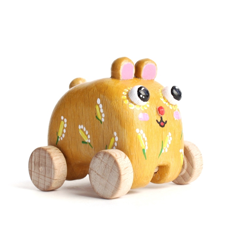 Деревянная игрушка каталка хомяк на колесиках