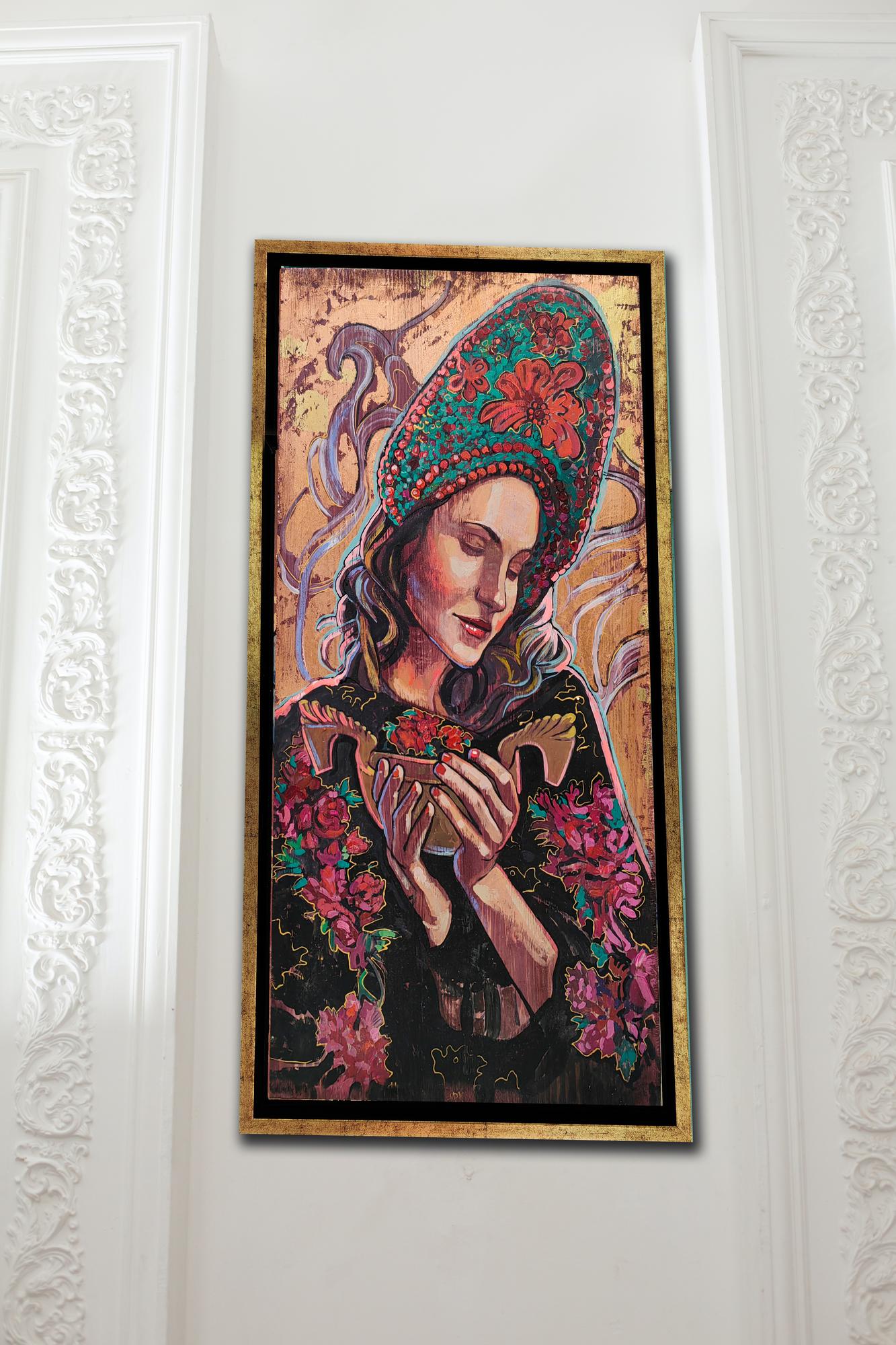 “Загаданное желание”  40х80см массив дерева/ масло/золото