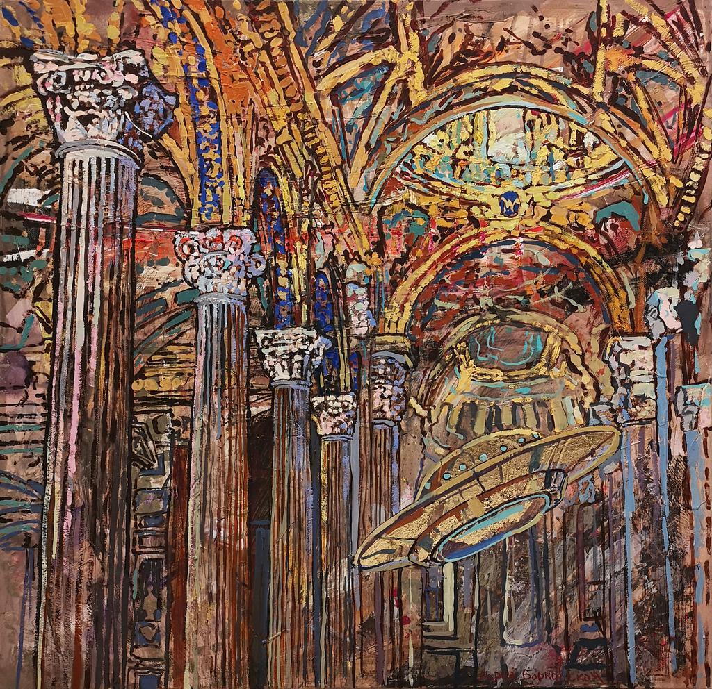 “Золотая тарелочка”  80х80см  холст /акрил/золото