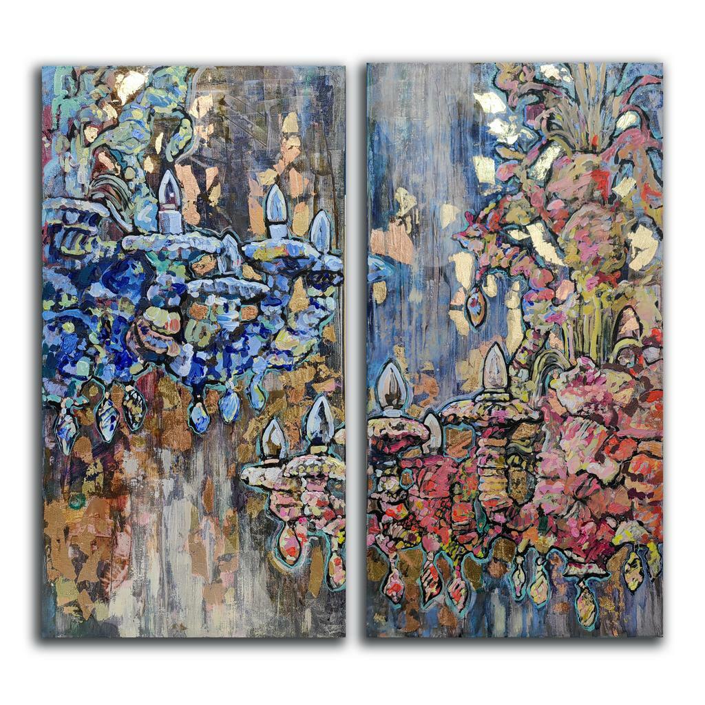 "Будь моим светом”  диптих 40х80см каждая  холст /акрил/золото