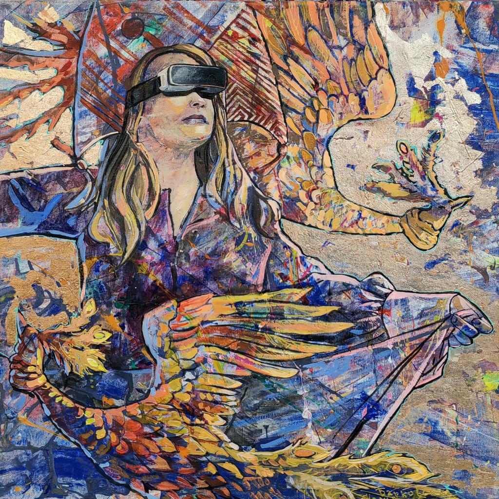 “Летай душой”  60х60см холст/масло/акрил/поталь