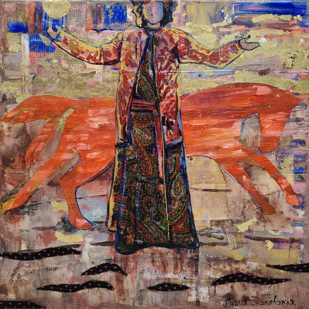 “Красная лошадка”   40х40см  холст /масло/золото