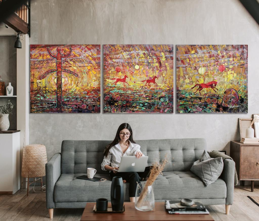 “Место силы”  Триптих 100х100см каждая холст/масло/акрил/поталь