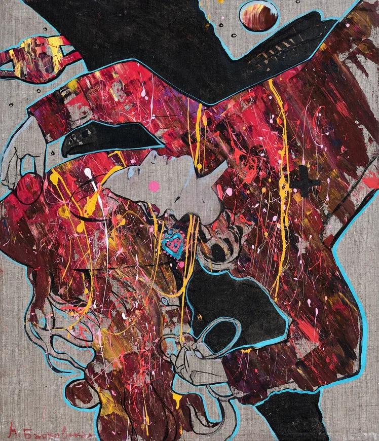 "Воздух. Серия Стихии" Холст/акрил/серебряная поталь 70х60см