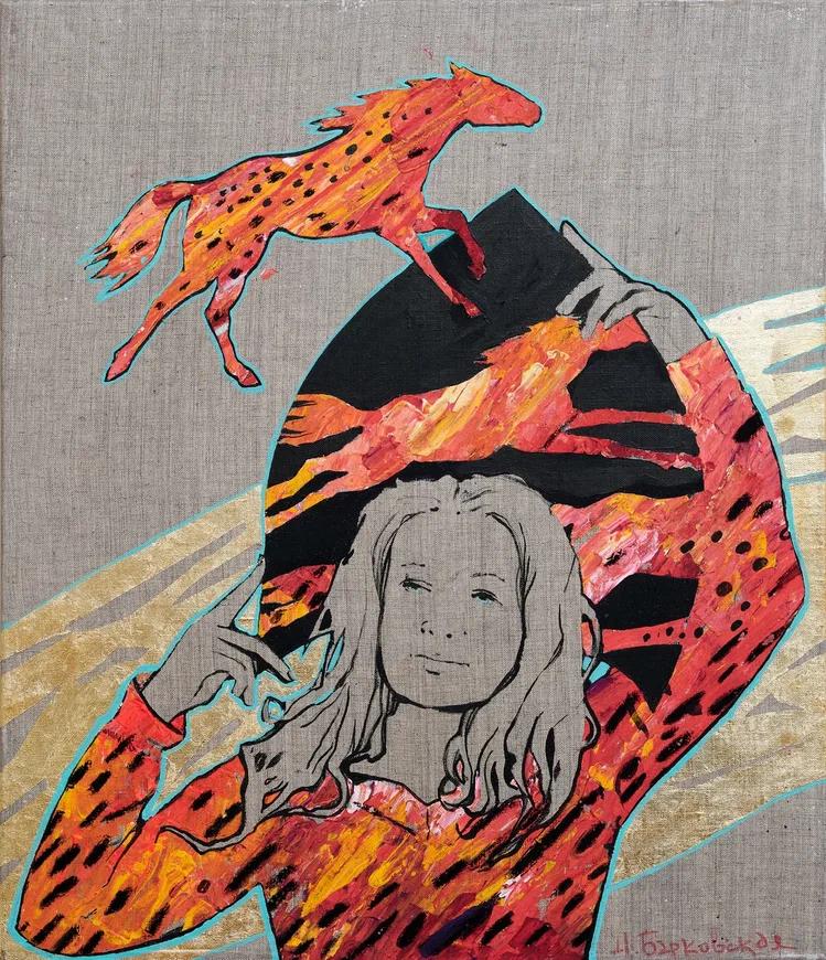 "Огонь. Серия Стихии "   холст/акрил/золотая поталь  70х60см