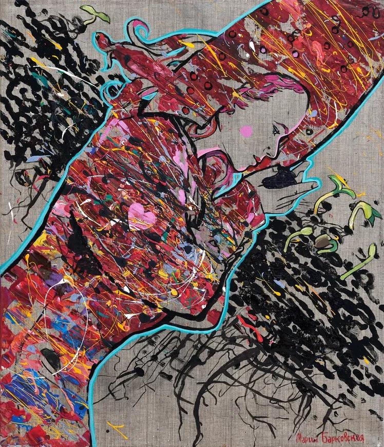 "Земля. Серия Стихии "  Холст/акрил/чёрная поталь  70х60см