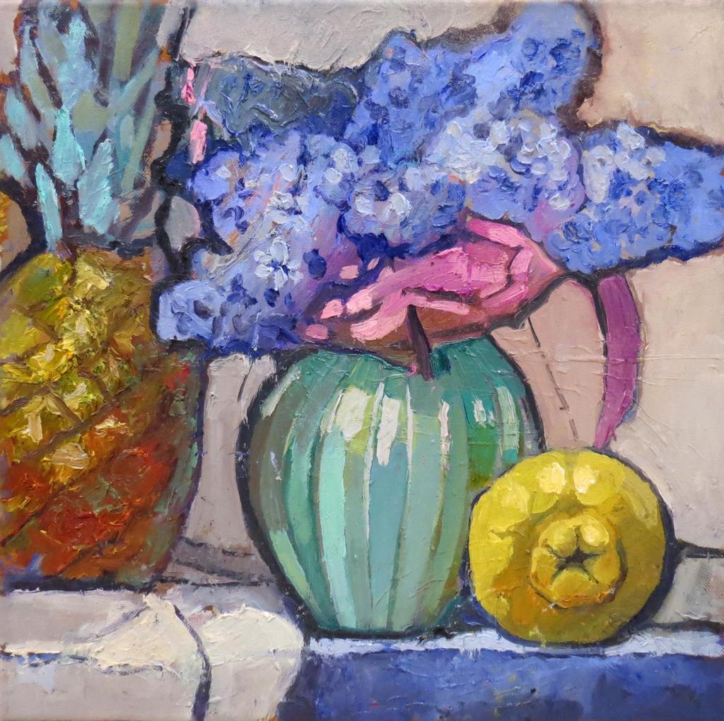 "Картина маслом. Свидание Айвы и Ананаса. Натюрморт" 40х40см