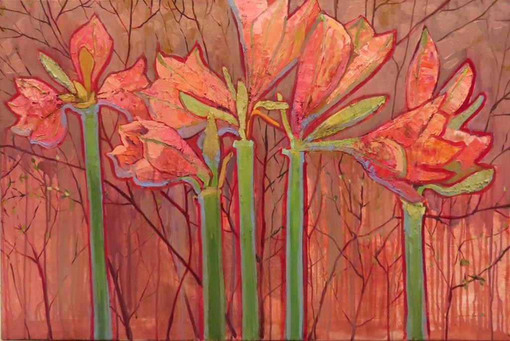 "Интерьерная картина маслом. Весенние цветы. Амарилис." 60х90см