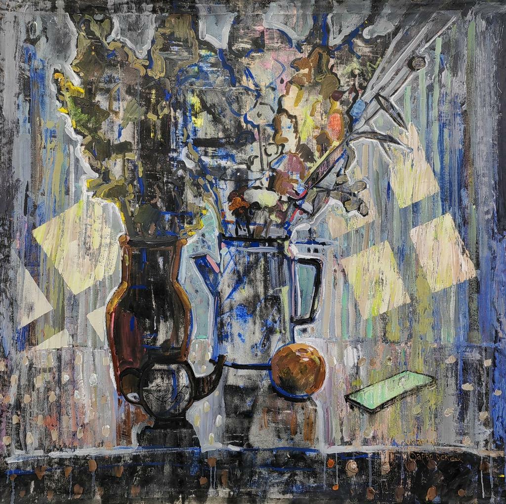 "Вечернее смс”   Натюрморт с цветами 100х100см