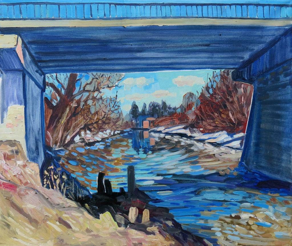 "Этюд. Мост в ярком свете”   46х55см