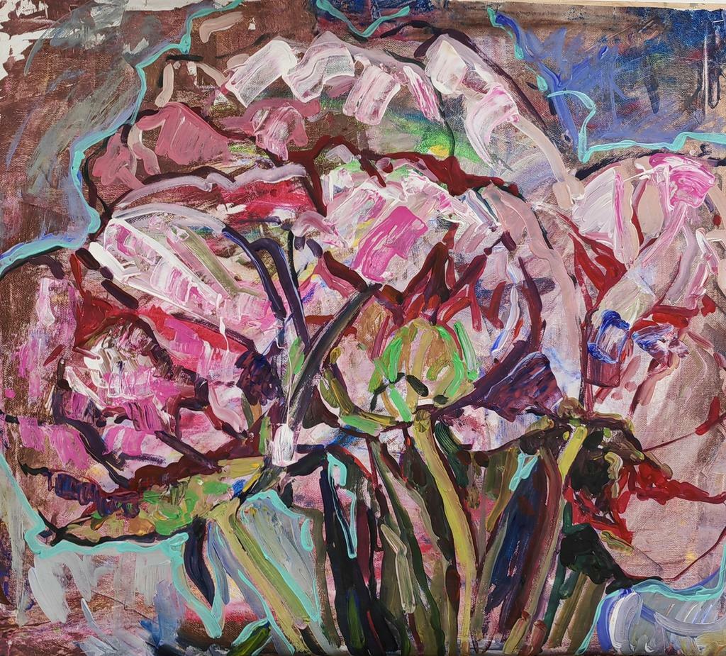 "Время пионов. Картина интерьерная с цветами"  70х60см