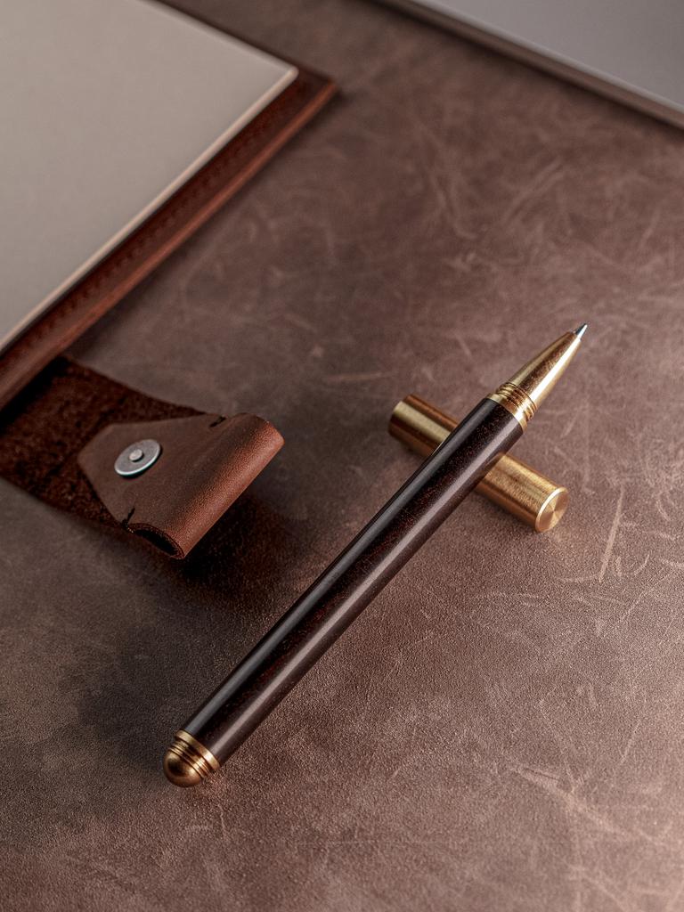 Красивая гелевая ручка с корпусом из натурального дерева и латуни, деревянная подарочная ручка черная
