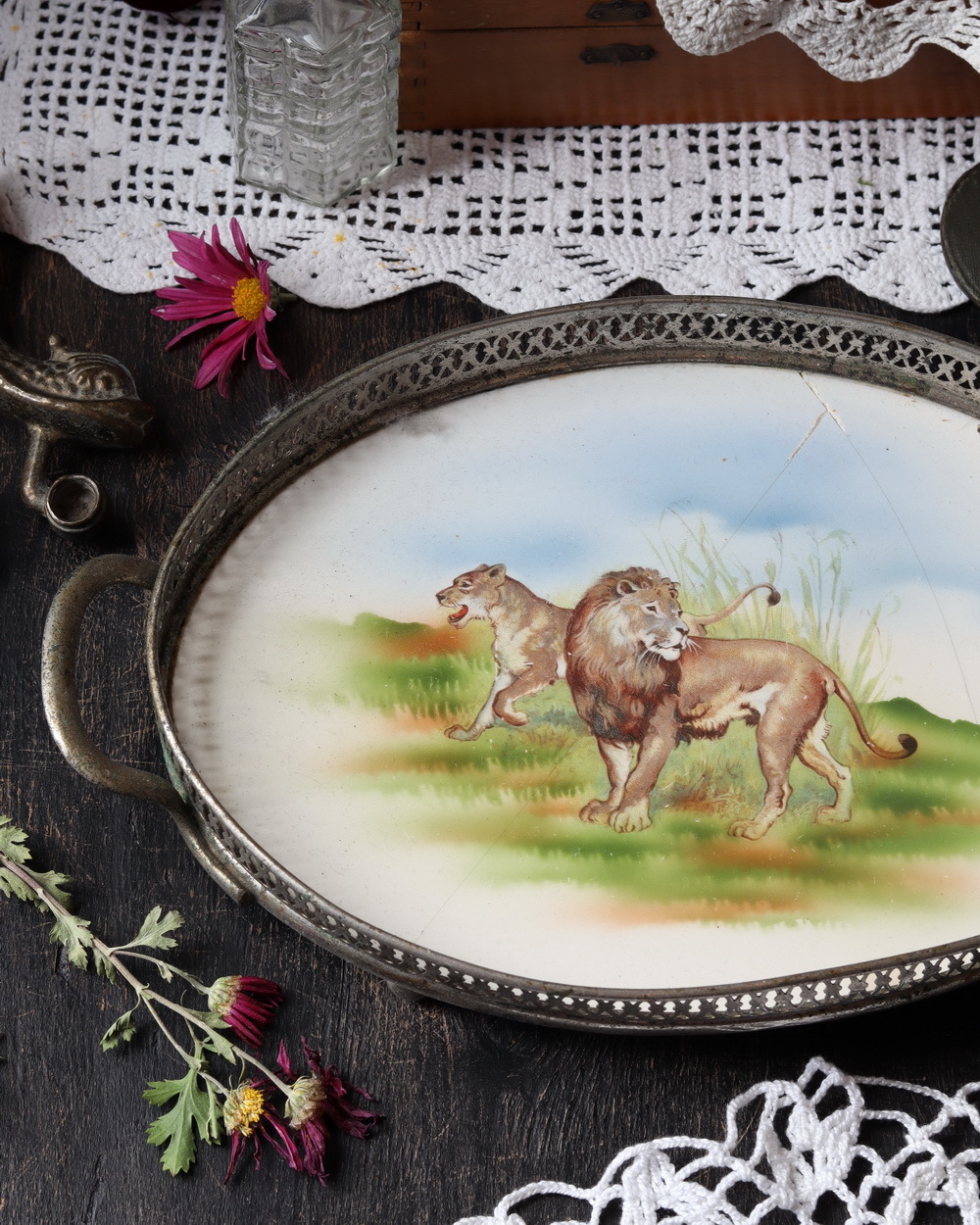 Антикварный поднос, фарфор, Европа