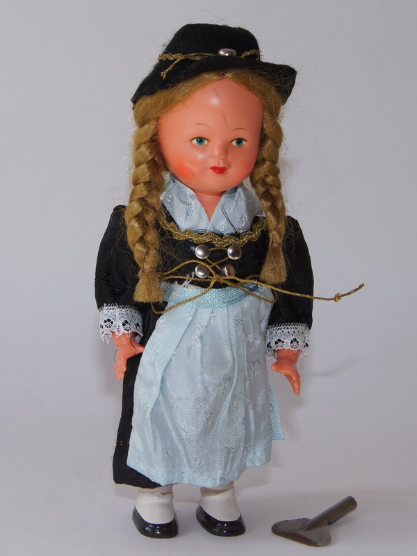 Старинная механическая куколка. Работает! 17 см