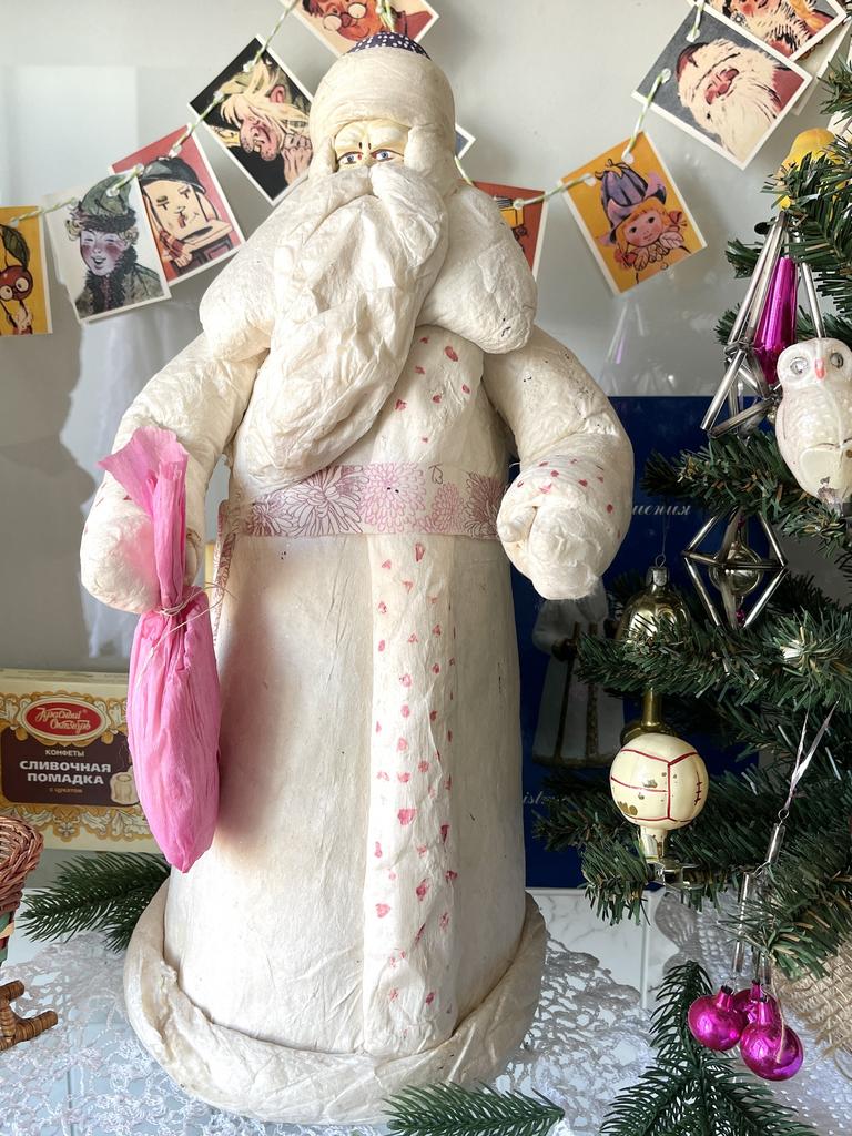 ватный советский Дед Мороз, советские елочные игрушки