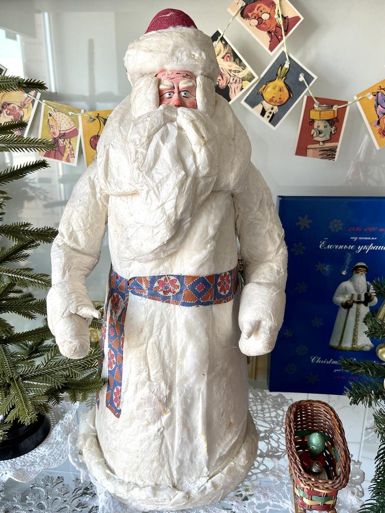 ватный советский Дед Мороз, советские елочные игрушки