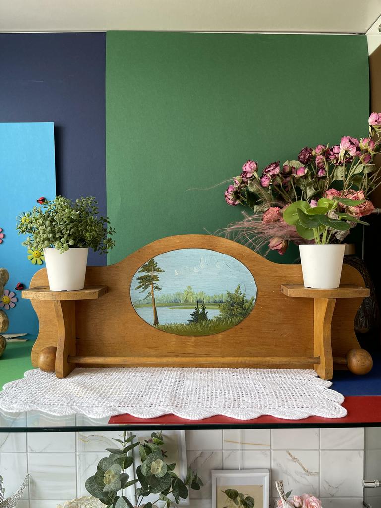 Старинная деревянная полка картина маслом пейзаж