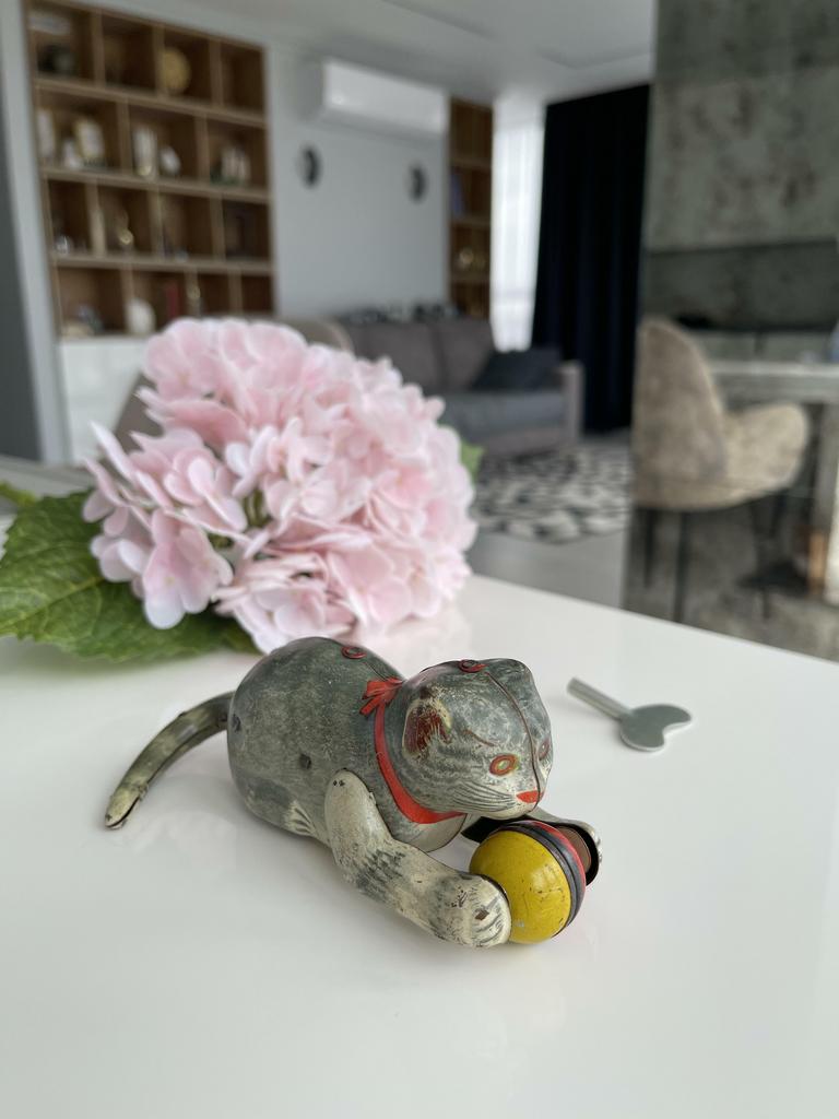 Механическая игрушка кошечка с мячом