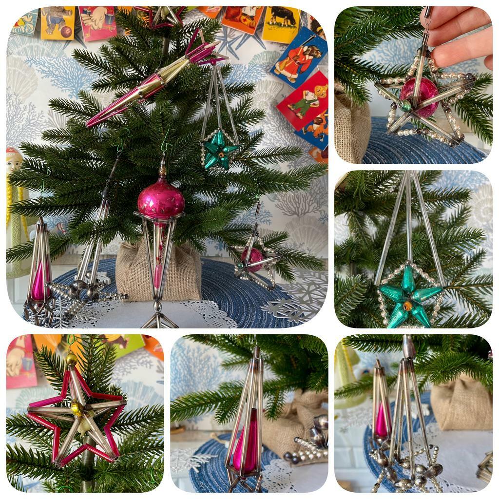 Стеклярусные монтажные елочные игрушки 1950-60 г