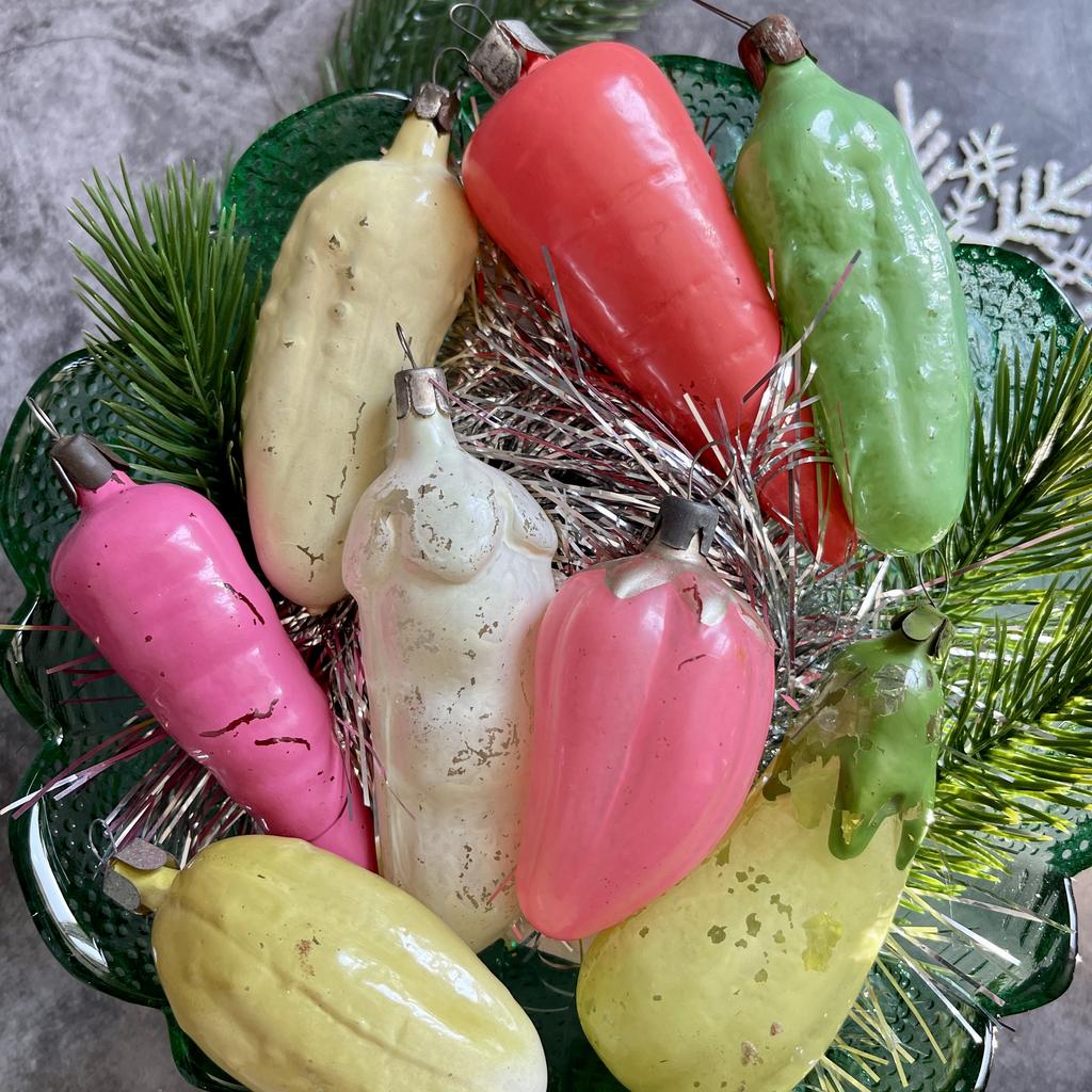 «Овощи»; Советские стеклянные  елочные игрушки 1950-х г