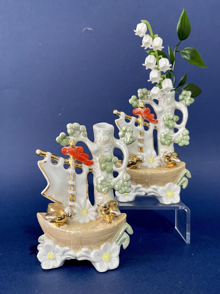 Фарфоровые миниатюрные старинные вазочки-подсвечники-подставки  «Лодочки»