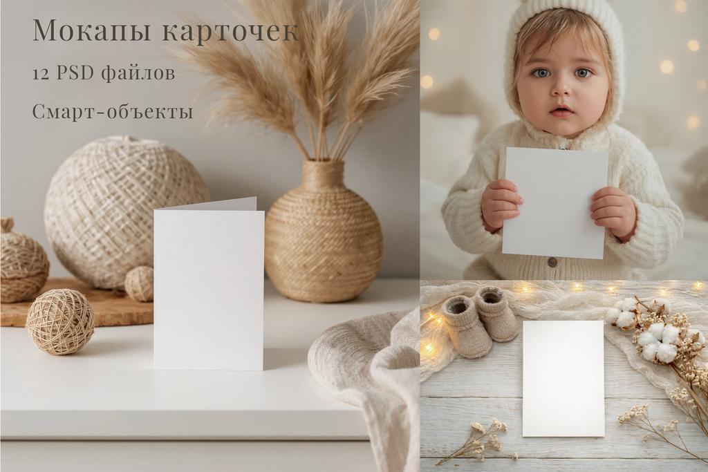 PSD мокапы карточек, детские мокапы, открытки и приглашения, макет для дизайна