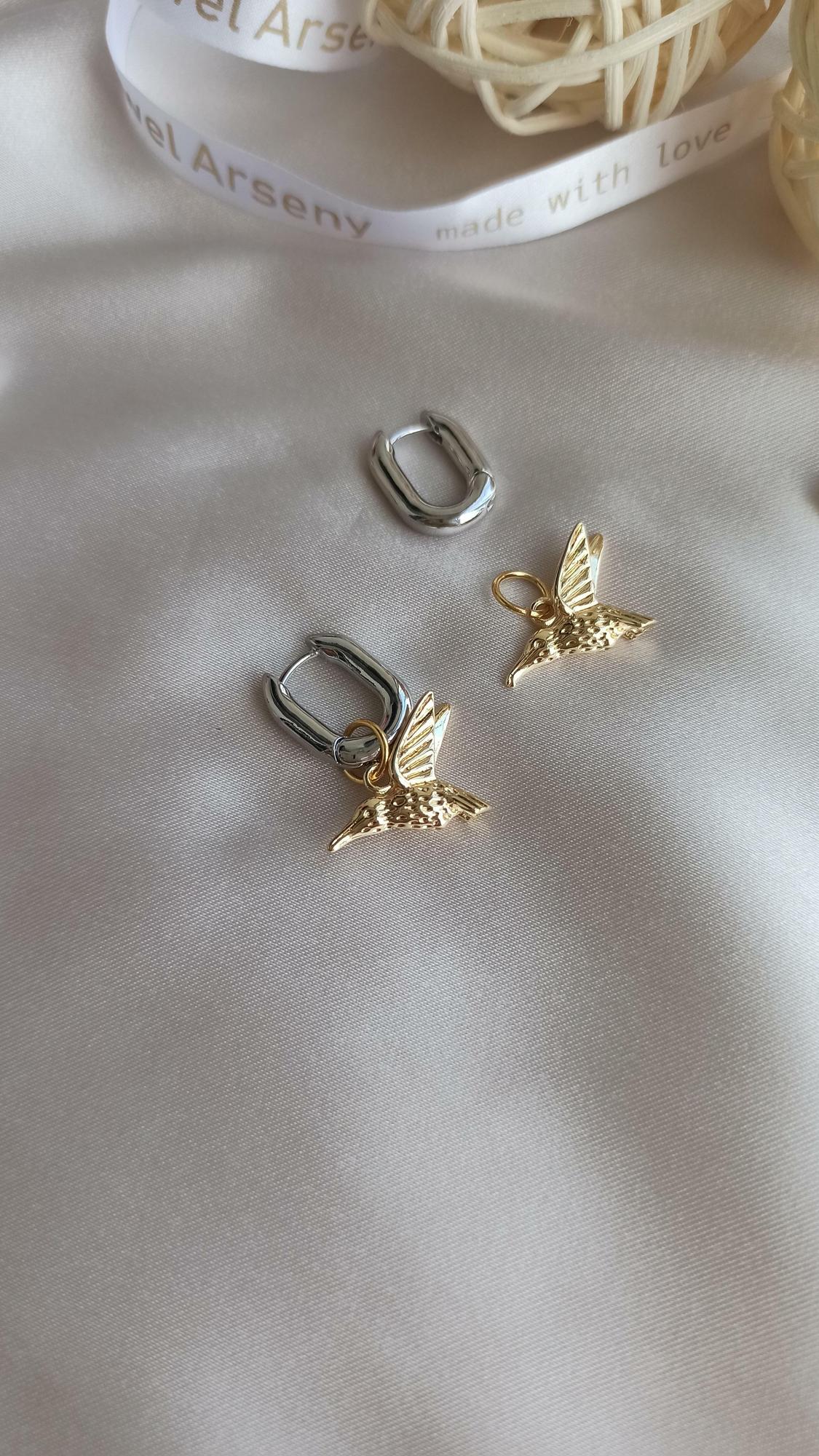 Серьги трансформеры 3 в 1 Колибри, биколор