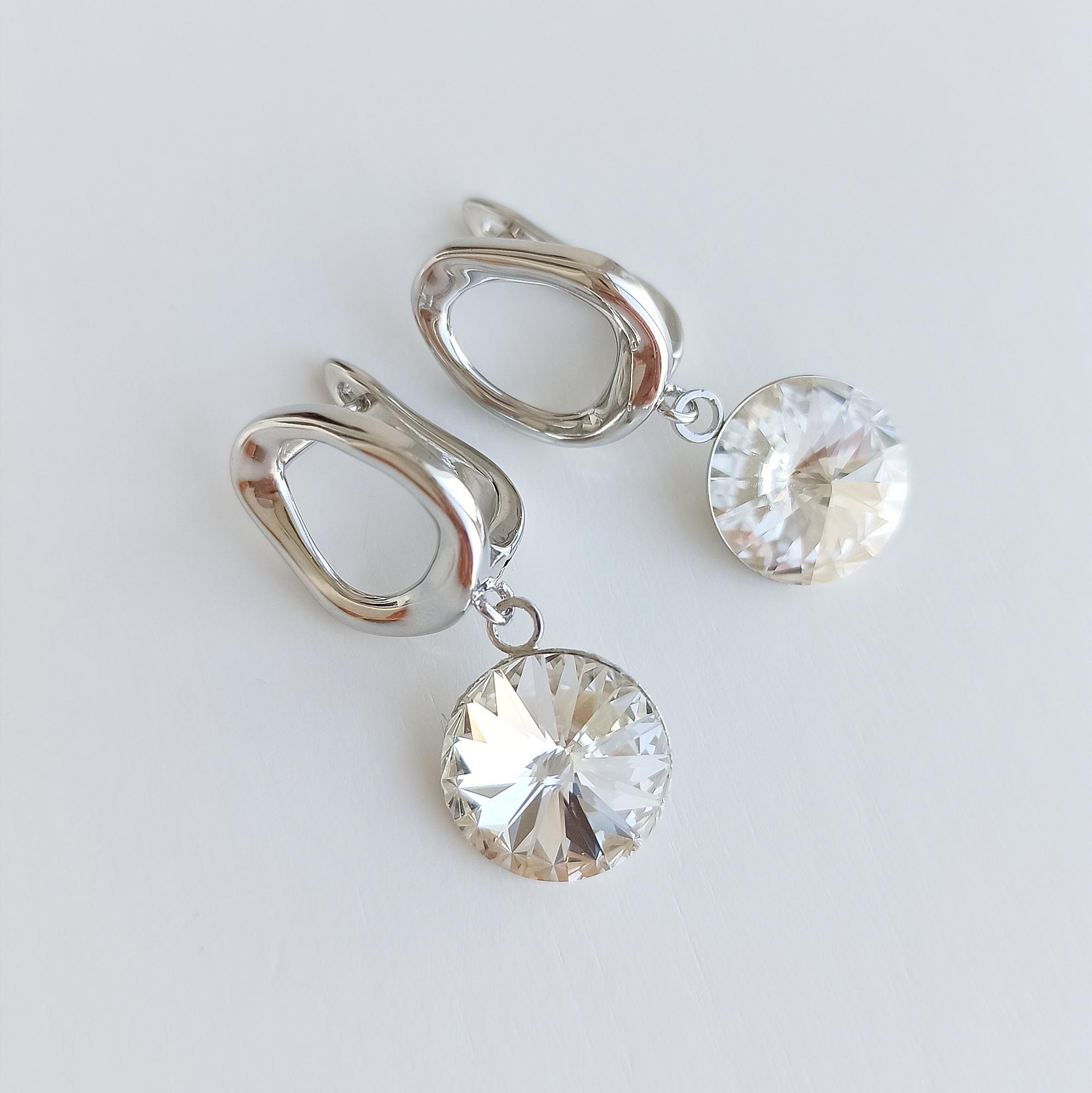 Серьги Лужи с кристаллами Сваровски, родий