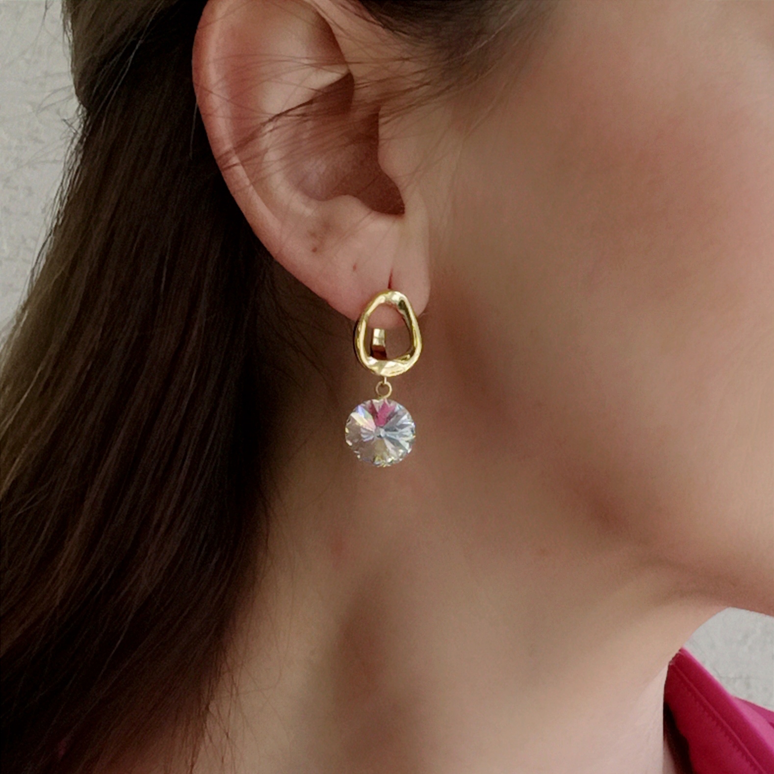 Серьги Лужи с кристаллами Сваровски, золочение