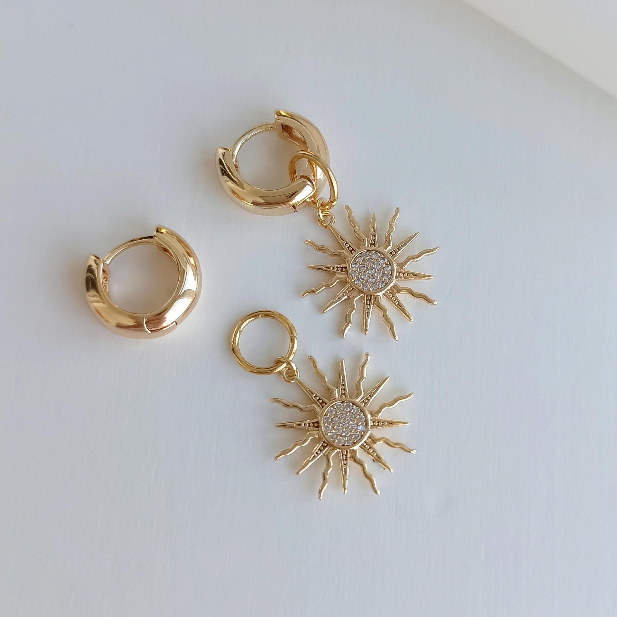 Серьги трансформер Солнце, позолота