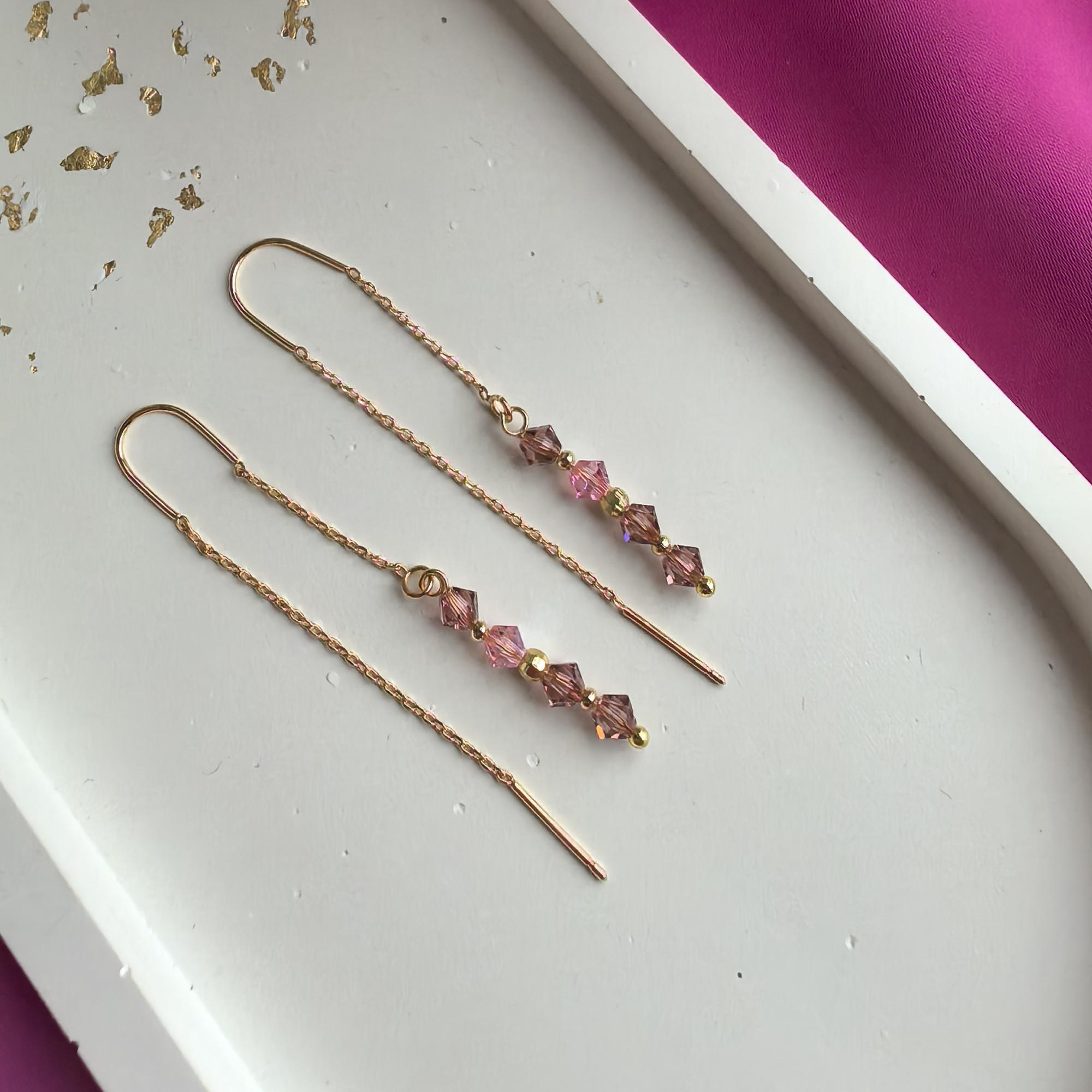 Серьги цепочки розовые