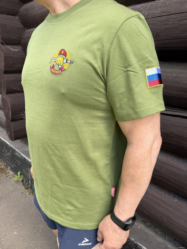Футболка олива с цветной вышивкой эмблемы Витязя