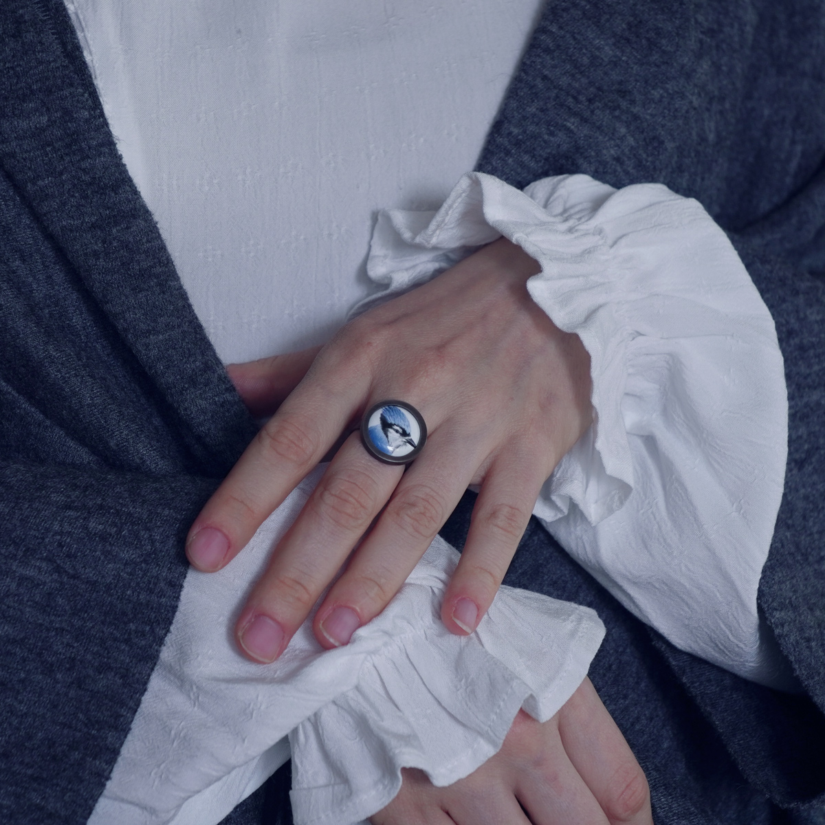 Кольцо с горячей эмалью ГОЛУБАЯ СОЙКА на заказ