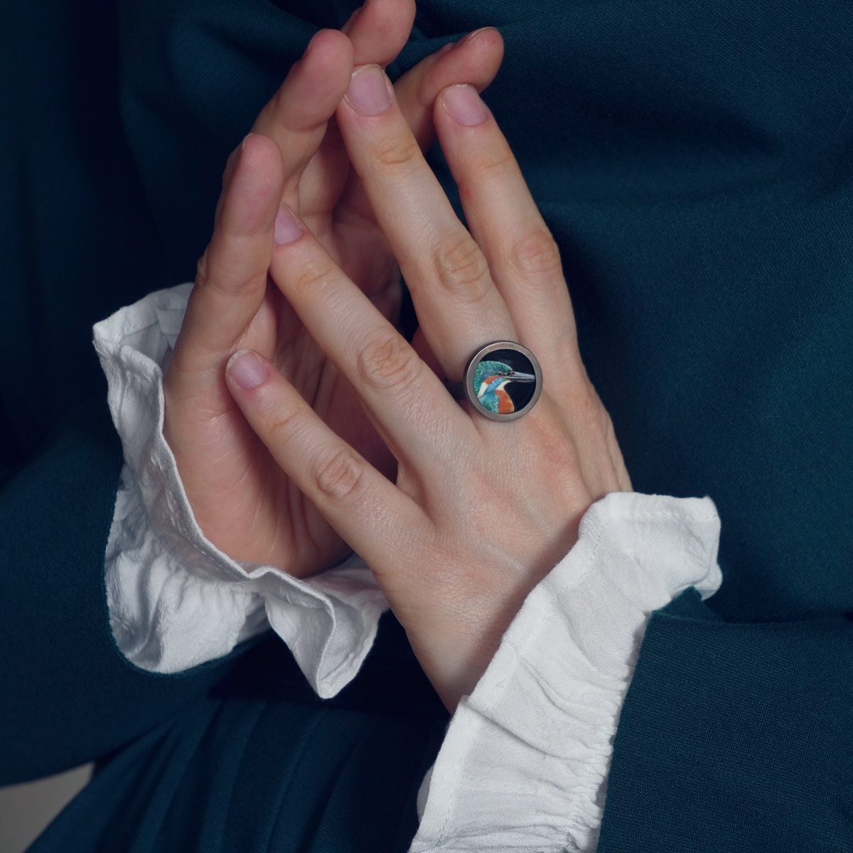 Кольцо с горячей эмалью ЗИМОРОДОК на заказ